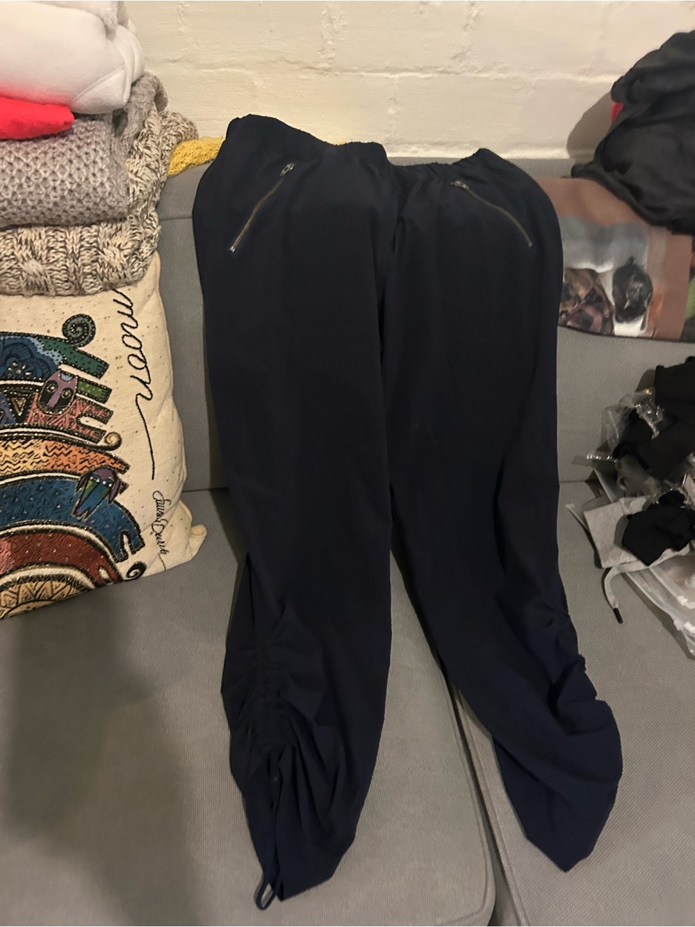 Athleta Active Navy elastic waist Drawstring Jogger Pants with Zip Pockets